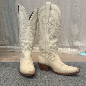 Tecovas Cream Leather Western Heeled Boots for Women